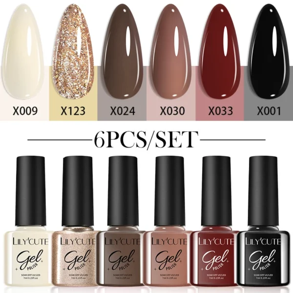 Nail Kits: 6Pcs Autumn Gel Nail Polish Set
