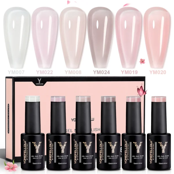 Nail Kits: 6PCS Jelly Nude Pink Gel Polish Set