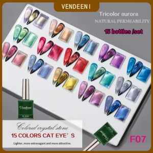 Nail Kits: 15 Colors Aurora Cat Eye Magnetic Gel