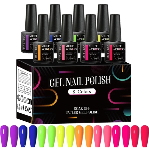 Nail Kits Fluorescent Gel 8Pcs Glitter Varnish