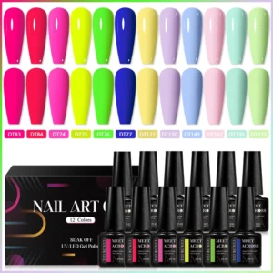 Nail Kits 12pcs Fluorescent Macaron UV Gel Polish Set