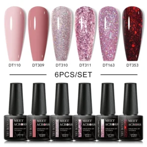 Nail Kits 6pcs Nude Pink Gel Polish UV LED