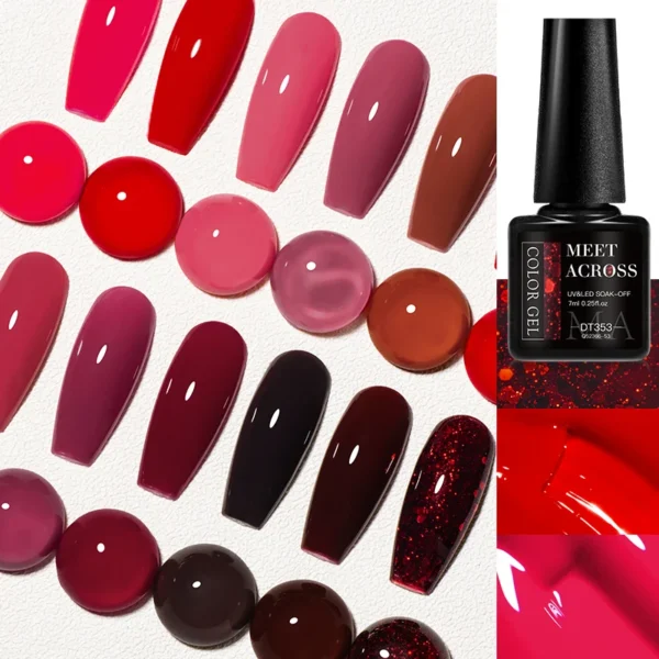 Nail Kits Gel Polish Set Red Glitter Soak Off UV - Image 4