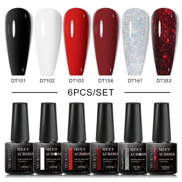 Glitter Nail Kits: Red Silver Gel Polish UV Set