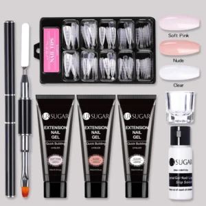 Nail Kits Acrylic UV Gel Extension with Nude Glitter