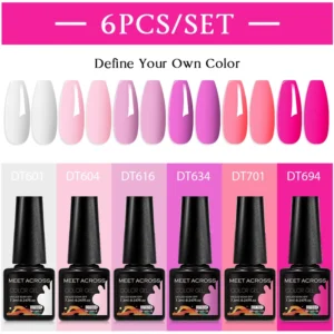 Nail Kits 6Pcs Sparkly Red Pink Gel Polish Set