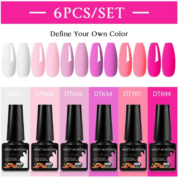 Nail Kits 6Pcs Sparkly Red Pink Gel Polish Set