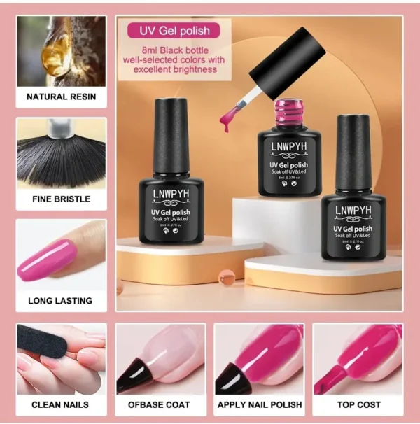 Nail Kits 26 Color UV Gel Set with Base Top Coat - Image 2