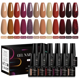 Nail Kits 12pcs Coffee Gel Polish UV LED Soak-Off