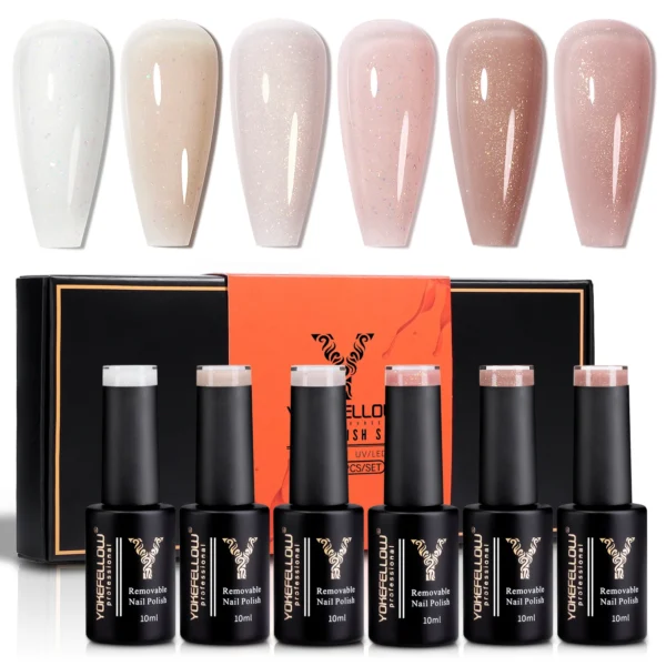 Nail Kits: 6-Color Jelly Gel Polish Set with Glitter