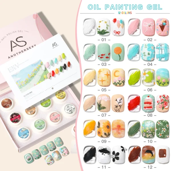 Nail Kits: 12PCS No Wipe Oil Painting Gel Set
