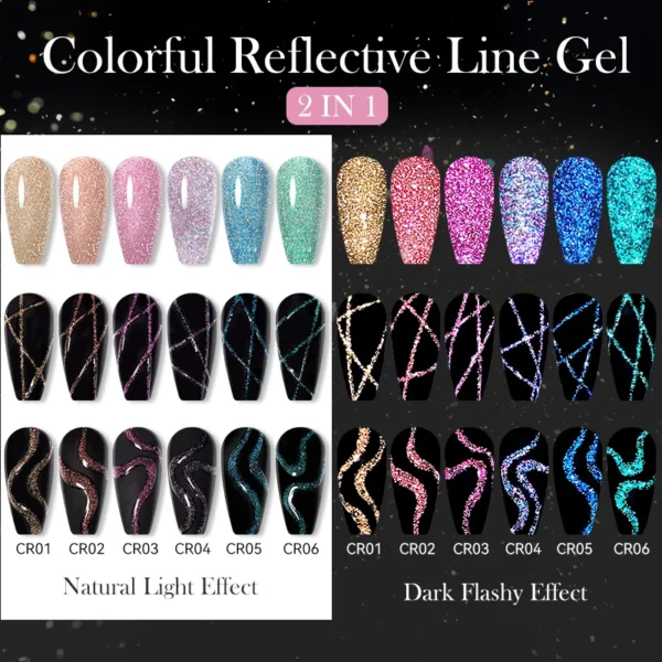 Nail Kits 6PCS Reflective Glitter Gel for Nail Art - Image 2