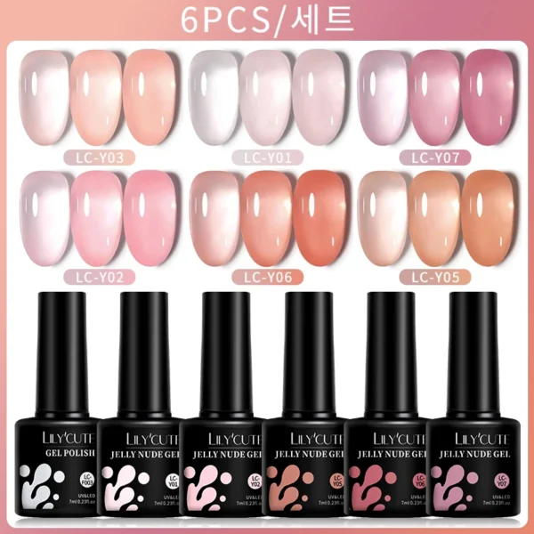 Nail Kits 6Pcs Set Jelly Pink Nude Gel Polish - Image 2