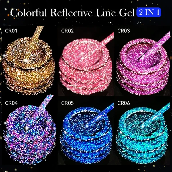 Nail Kits 6PCS Reflective Glitter Gel for Nail Art - Image 4