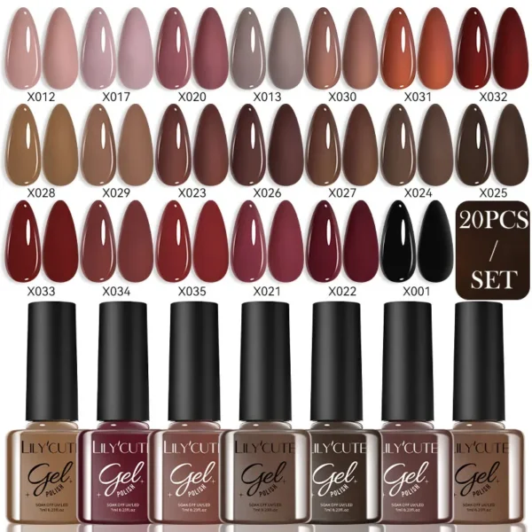 Nail Kits 20pcs Autumn Red Brown Gel Polish Set