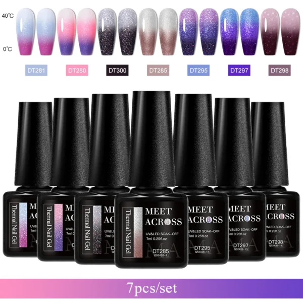 Nail Kits 7pcs Thermal Glitter Gel Polish UV LED