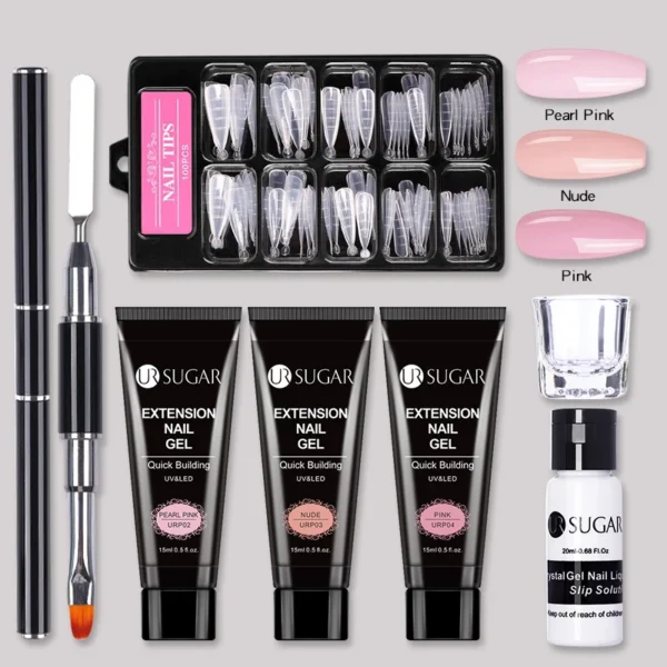 Nail Kits Acrylic UV Gel Extension with Nude Glitter - Image 4