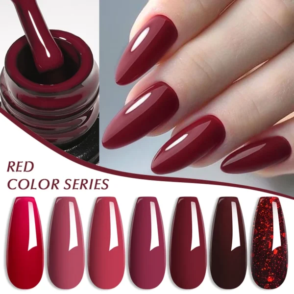 Nail Kits Gel Polish Set Red Glitter Soak Off UV - Image 2
