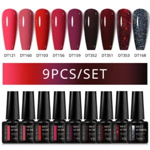 Nail Kits Gel Polish Set Red Glitter Soak Off UV