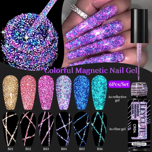 Nail Kits 6PCS Reflective Glitter Gel for Nail Art