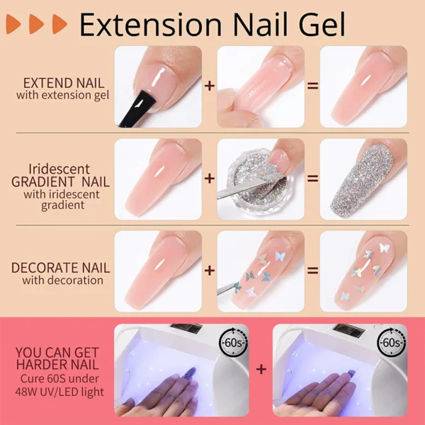 Nail Kits Extension Gel 15ml Base Top UV LED - Image 6